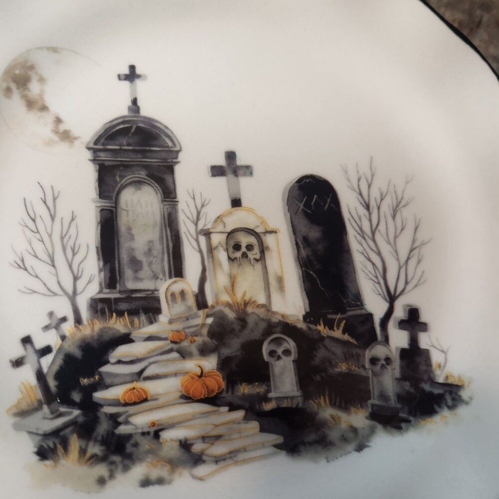 Potter's Studio Halloween Graveyard Scalloped Plates - 2 Dinner & 2 Salad plates - Picture 5 of 8